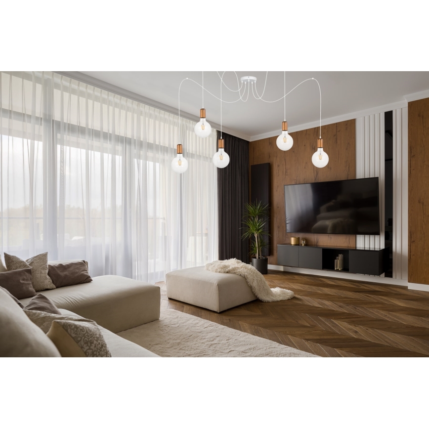 Lustr na lanku MIROS 5xE27/60W/230V pavouk bílá/měděná