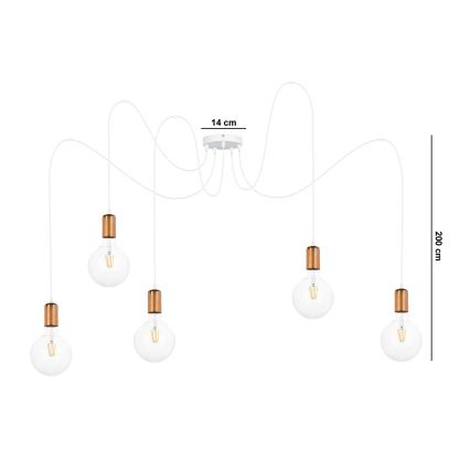 Lustr na lanku MIROS 5xE27/60W/230V pavouk bílá/měděná