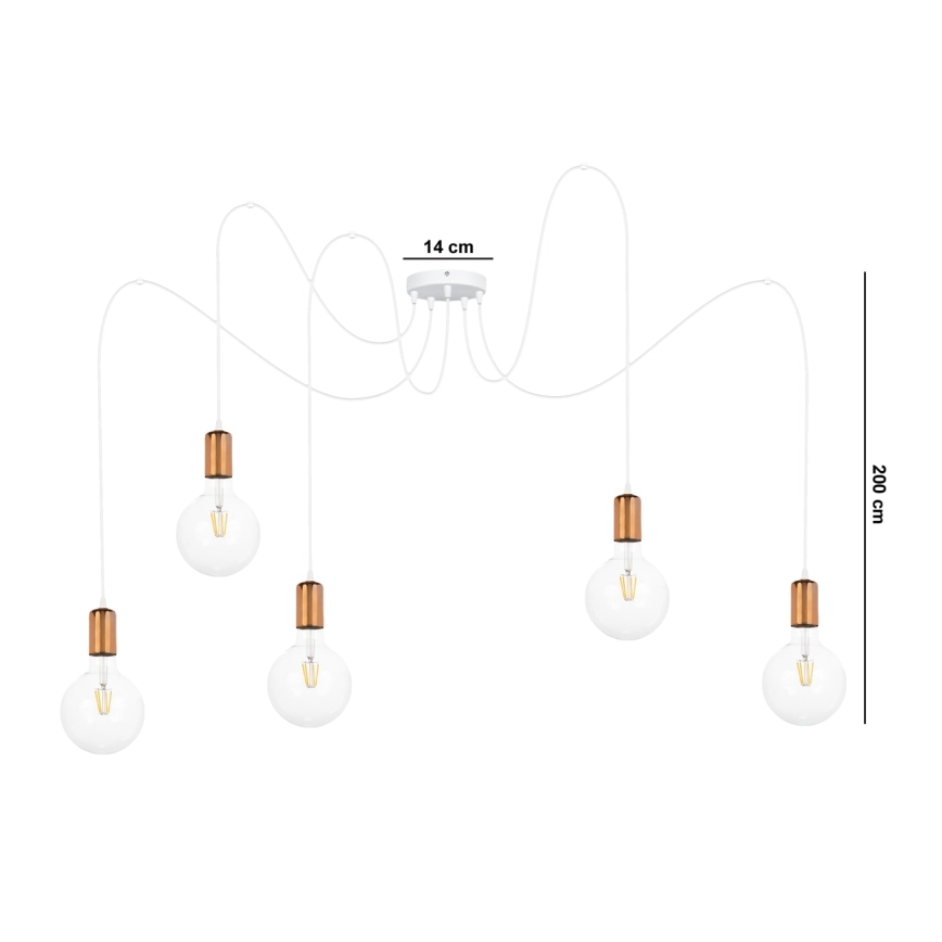 Lustr na lanku MIROS 5xE27/60W/230V pavouk bílá/měděná