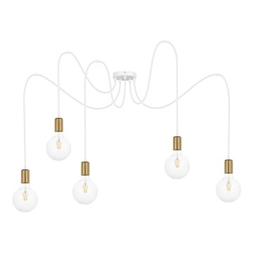 Lustr na lanku MIROS 5xE27/60W/230V pavouk bílá/zlatá