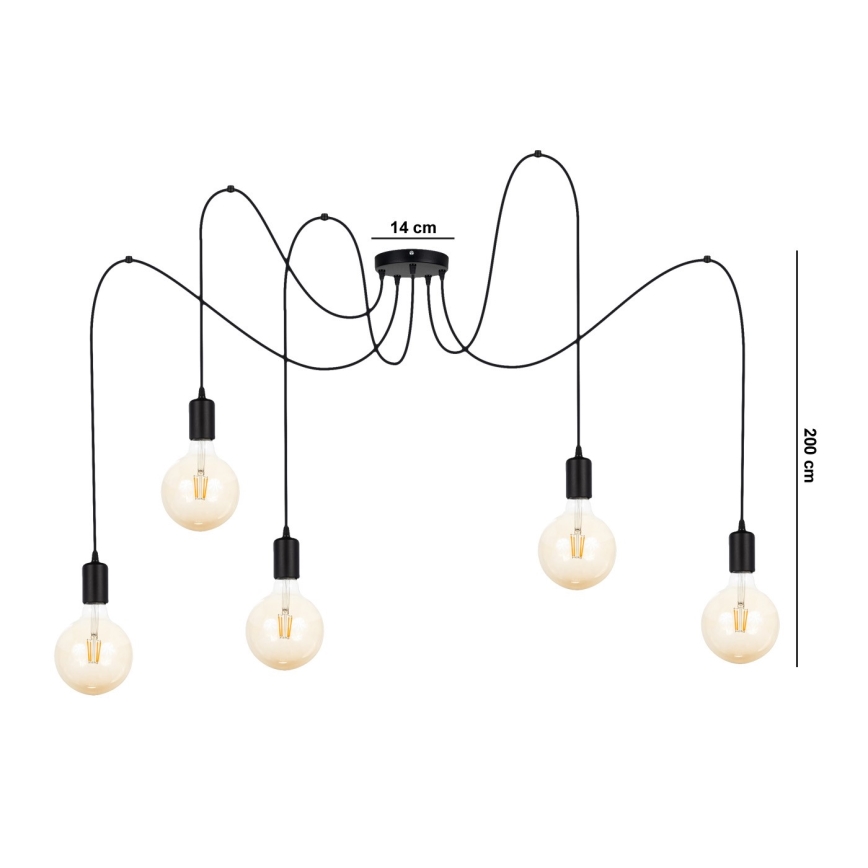 Lustr na lanku MIROS 5xE27/60W/230V pavouk černá