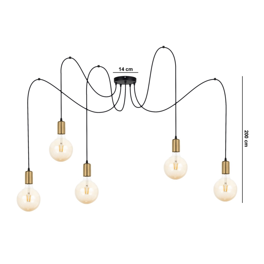 Lustr na lanku MIROS 5xE27/60W/230V pavouk černá/zlatá