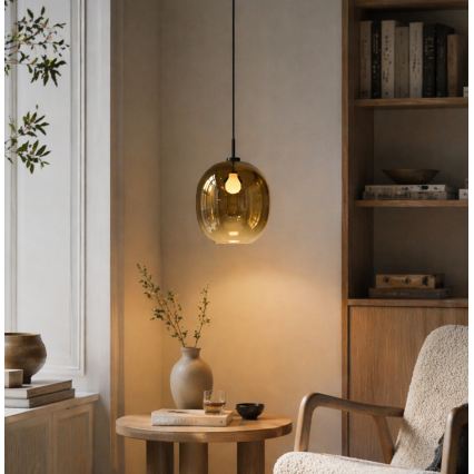 Lustr na lanku MIRROR 1xE27/14W/230V kouřová zlatá