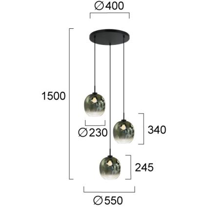 Lustr na lanku MIRROR 3xE27/14W/230V kouřová zelená