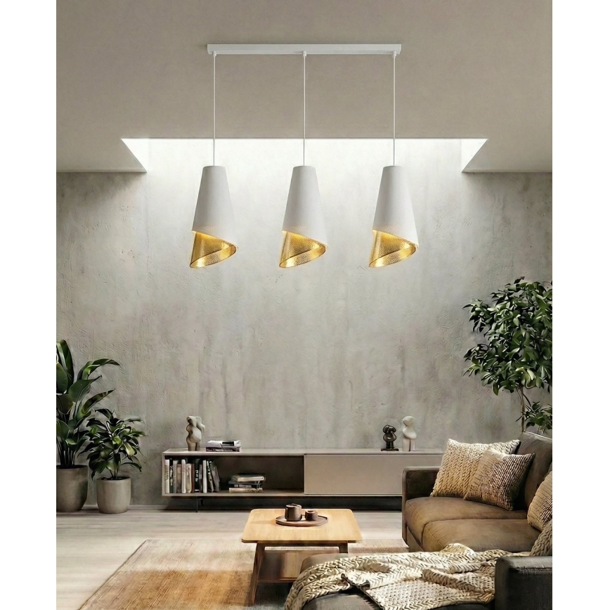 Lustr na lanku MODA 3xE27/15W/230V bílá/zlatá
