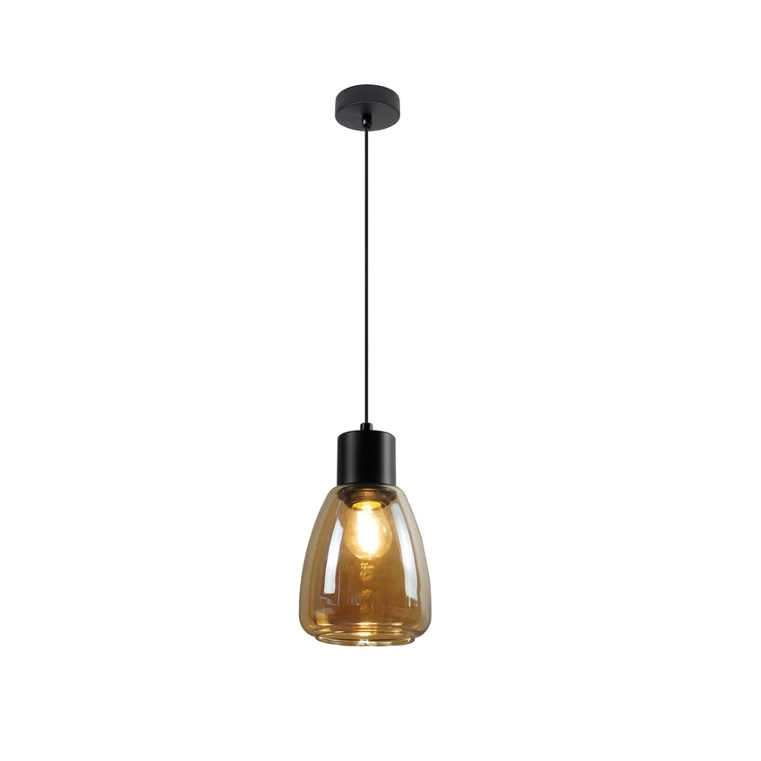 Lustr na lanku MOLDO 1xE27/40W/230V černá/kouřová béžová
