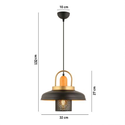 Lustr na lanku MONZA 1xE27/40W/230V pr. 32 cm černá/zlatá
