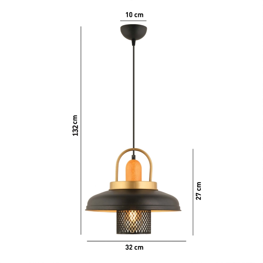 Lustr na lanku MONZA 1xE27/40W/230V pr. 32 cm černá/zlatá