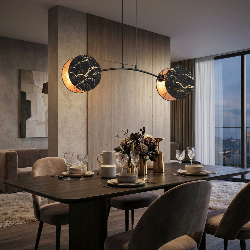 Lustr na lanku MOTIF 2xE27/15W/230V černá/zlatá