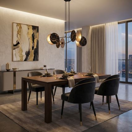 Lustr na lanku MOTIF 4xE27/15W/230V černá/zlatá