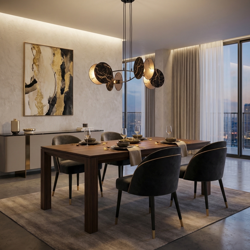 Lustr na lanku MOTIF 4xE27/15W/230V černá/zlatá