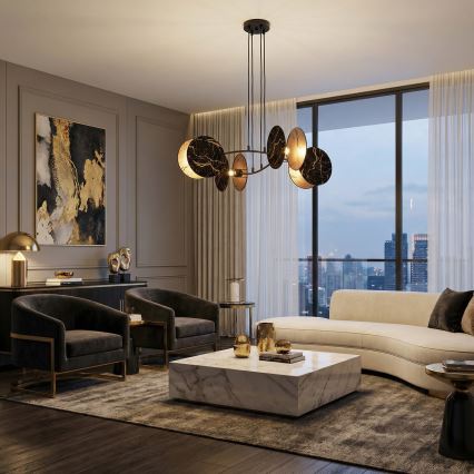 Lustr na lanku MOTIF 4xE27/15W/230V černá/zlatá