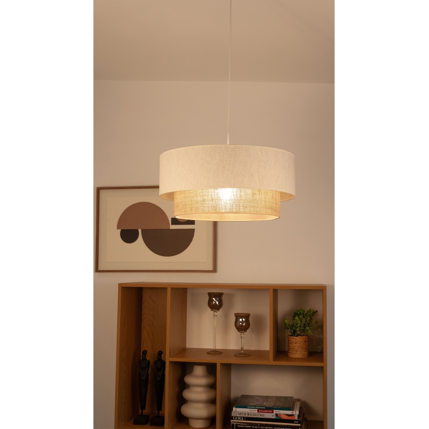 Lustr na lanku NATIA 1xE27/60W/230V pr. 45 cm bílá/hnědá