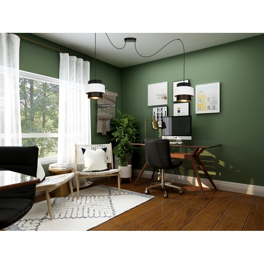 Lustr na lanku NESS 2xE27/60W/230V pavouk černá/bílá