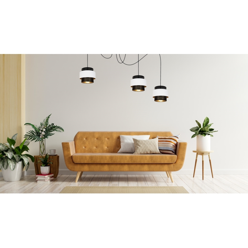 Lustr na lanku NESS 3xE27/60W/230V pavouk černá/bílá