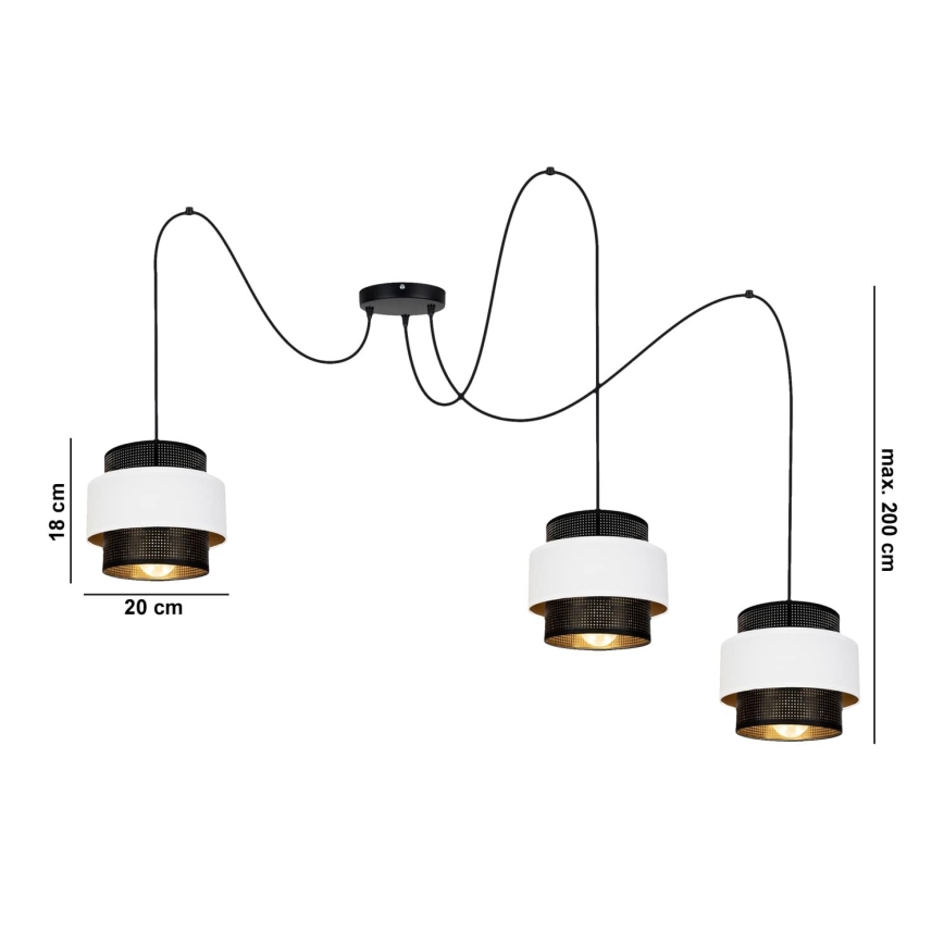 Lustr na lanku NESS 3xE27/60W/230V pavouk černá/bílá