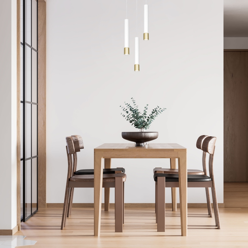 Lustr na lanku NEST 3xGU10/8W/230V bílá/zlatá kulatý