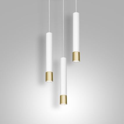 Lustr na lanku NEST 3xGU10/8W/230V bílá/zlatá kulatý