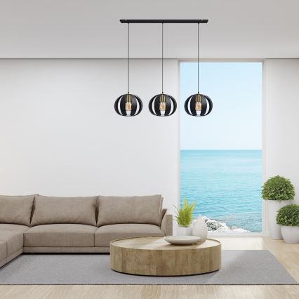 Lustr na lanku NEWTON 3xE27/15W/230V černá/zlatá