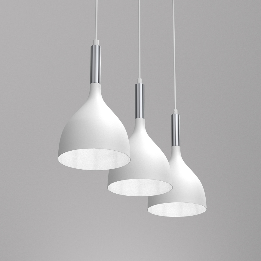 Lustr na lanku NOAK 3xE27/15W/230V bílá/lesklý chrom