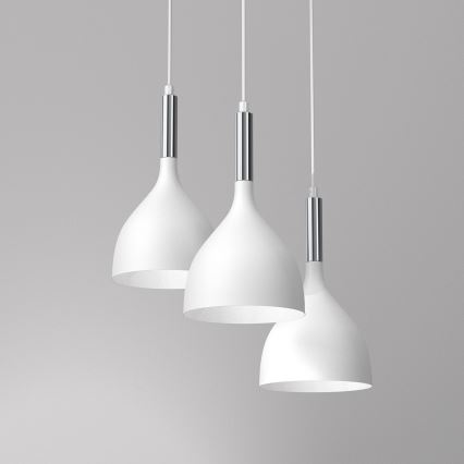 Lustr na lanku NOAK 3xE27/15W/230V bílá/lesklý chrom