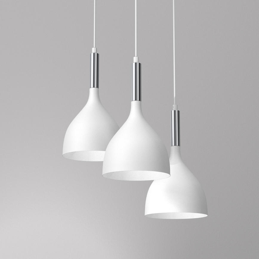 Lustr na lanku NOAK 3xE27/15W/230V bílá/lesklý chrom