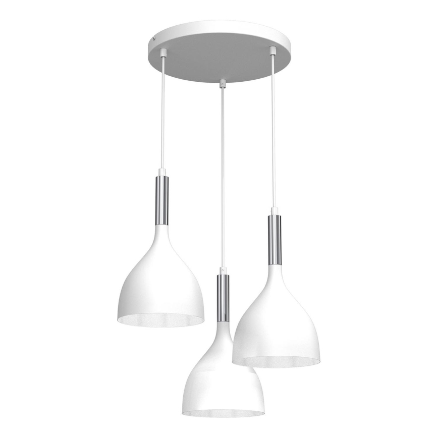 Lustr na lanku NOAK 3xE27/15W/230V bílá/lesklý chrom