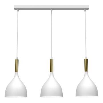 Lustr na lanku NOAK 3xE27/15W/230V bílá/zlatá