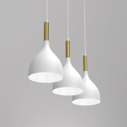 Lustr na lanku NOAK 3xE27/15W/230V bílá/zlatá