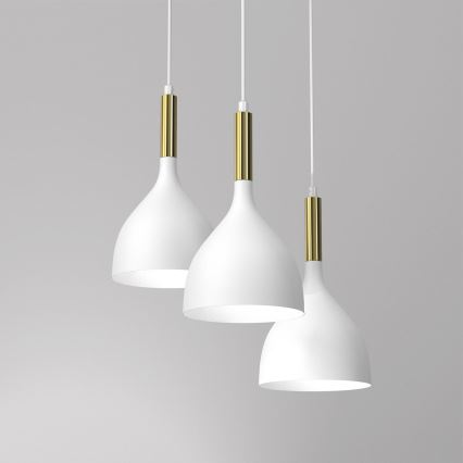 Lustr na lanku NOAK 3xE27/15W/230V bílá/zlatá