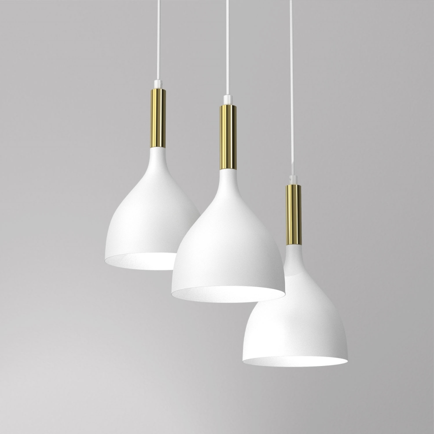 Lustr na lanku NOAK 3xE27/15W/230V bílá/zlatá