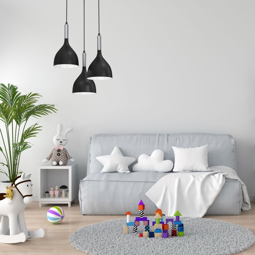 Lustr na lanku NOAK 3xE27/15W/230V černá/lesklý chrom