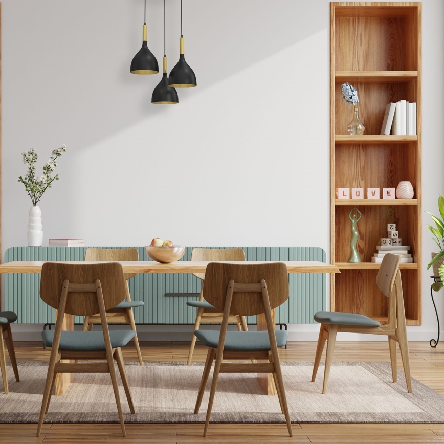 Lustr na lanku NOAK 3xE27/15W/230V černá/zlatá