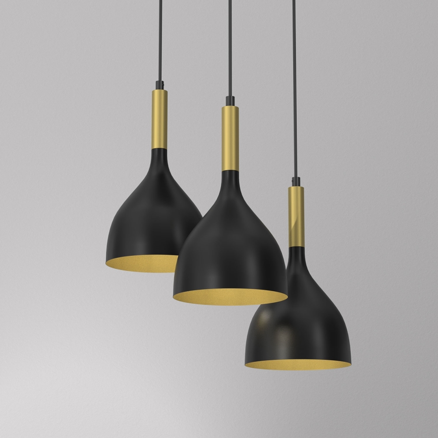 Lustr na lanku NOAK 3xE27/15W/230V černá/zlatá