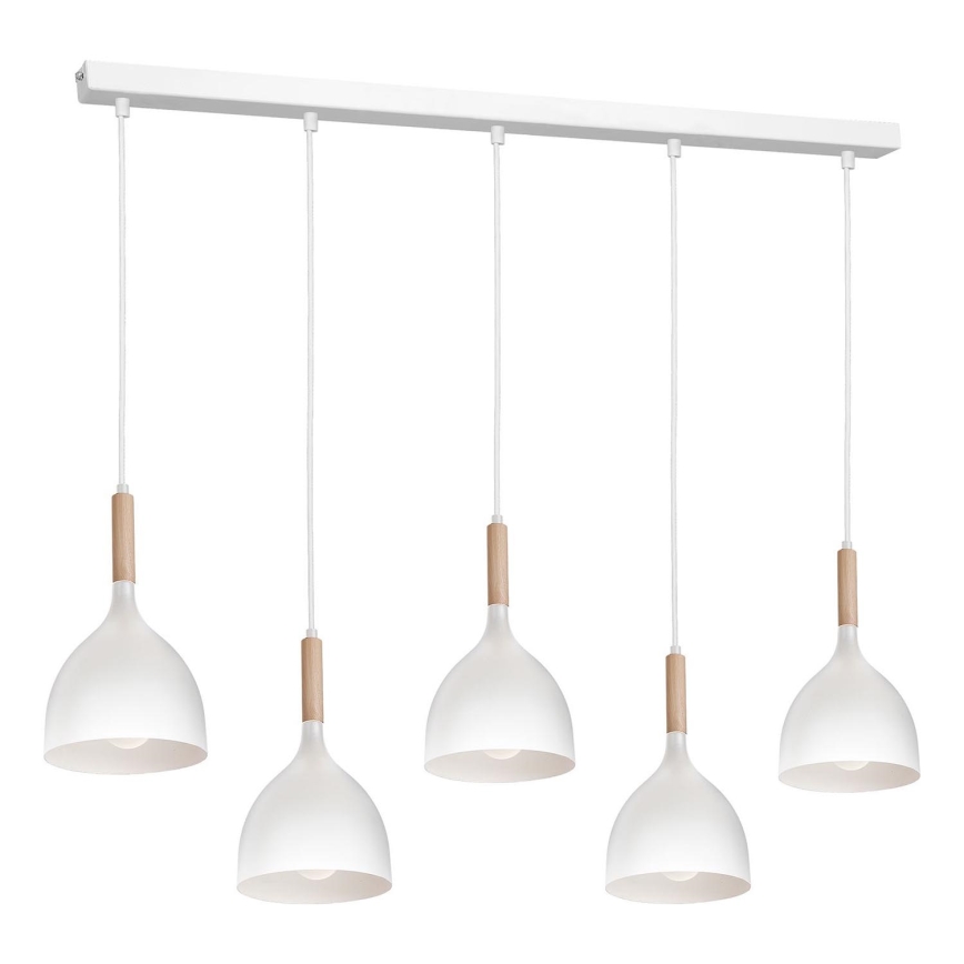Lustr na lanku NOAK 5xE27/15W/230V bílá/buk