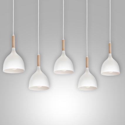 Lustr na lanku NOAK 5xE27/15W/230V bílá/buk