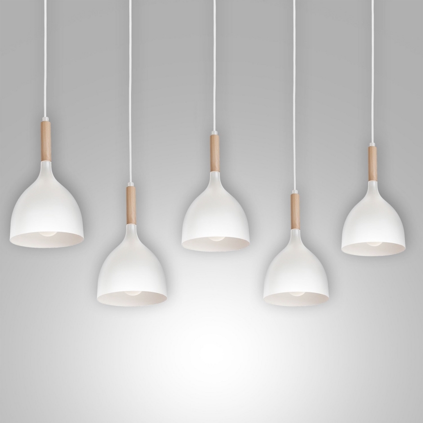 Lustr na lanku NOAK 5xE27/15W/230V bílá/buk
