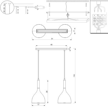 Lustr na lanku NOAK WOOD 2xE27/15W/230V černá/buk
