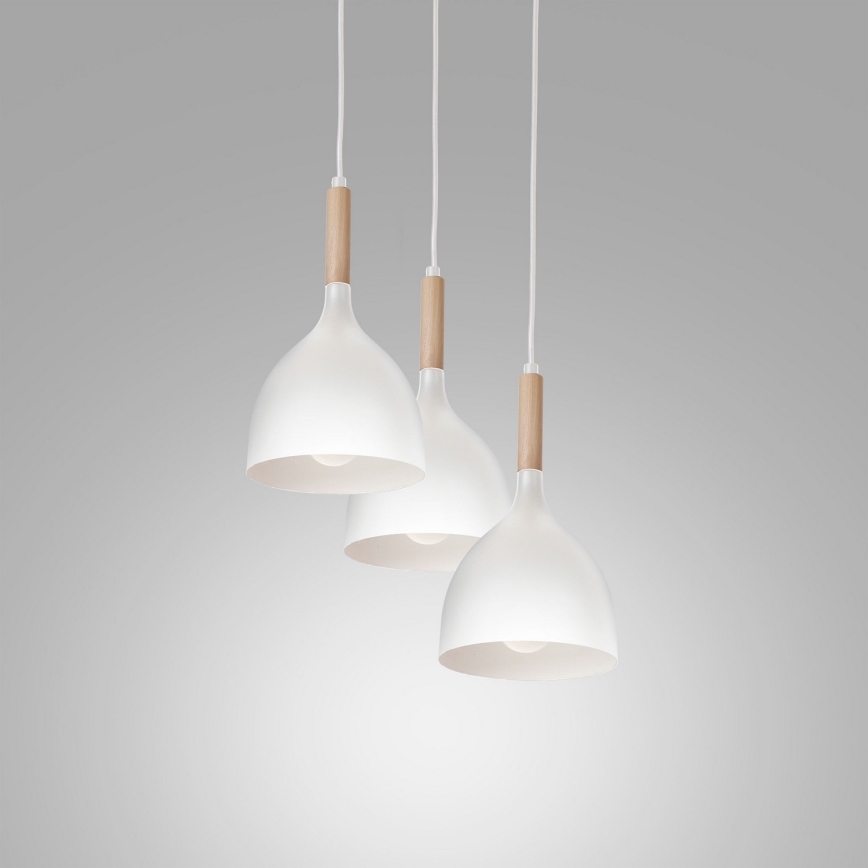 Lustr na lanku NOAK WOOD 3xE27/15W/230V bílá/buk