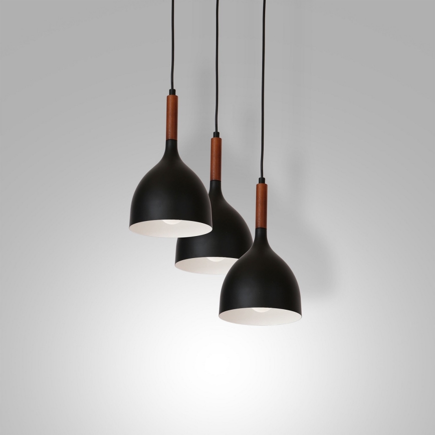 Lustr na lanku NOAK WOOD 3xE27/15W/230V černá/buk