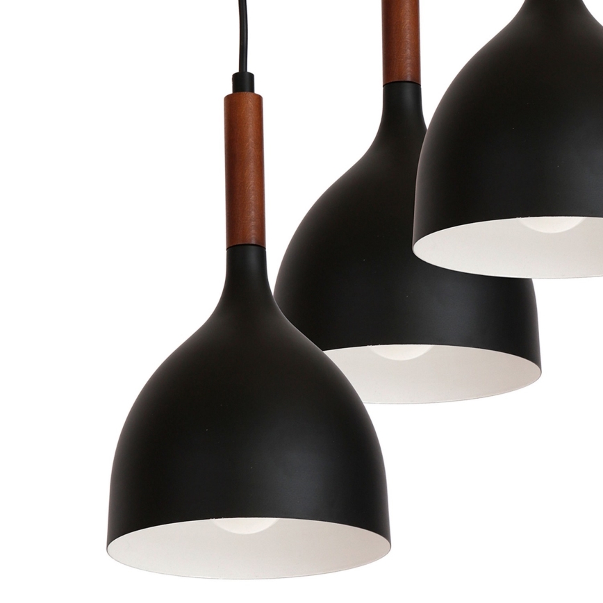 Lustr na lanku NOAK WOOD 3xE27/15W/230V černá/buk