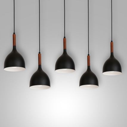 Lustr na lanku NOAK WOOD 5xE27/15W/230V černá/buk