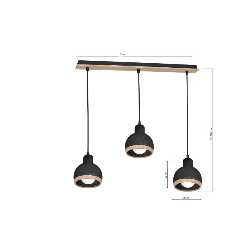Lustr na lanku OVAL 3xE27/60W/230V černá