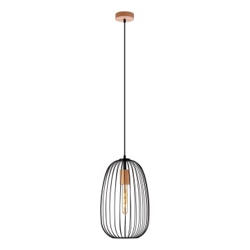 Lustr na lanku OVELLA 1xE27/15W/230V pr. 25 cm černá/borovice