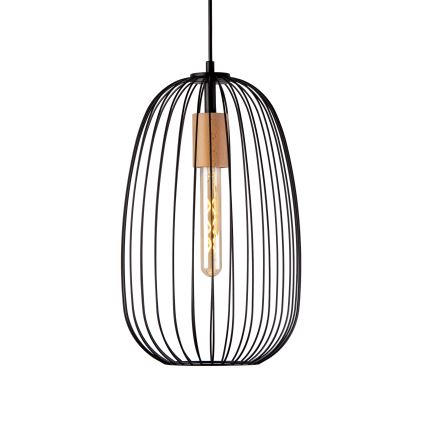 Lustr na lanku OVELLA 1xE27/15W/230V pr. 25 cm černá/borovice
