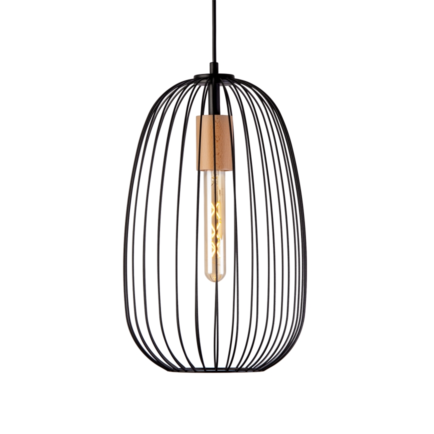 Lustr na lanku OVELLA 1xE27/15W/230V pr. 25 cm černá/borovice
