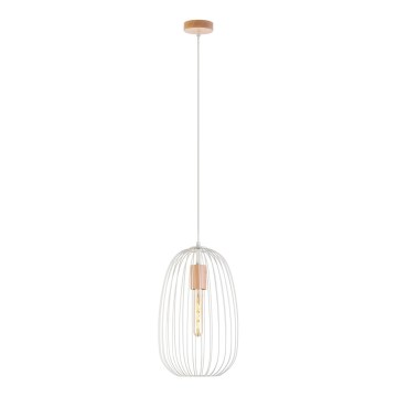 Lustr na lanku OVELLA 1xE27/15W/230V pr. 25 cm krémová/borovice