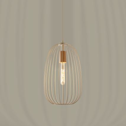 Lustr na lanku OVELLA 1xE27/15W/230V pr. 25 cm krémová/borovice