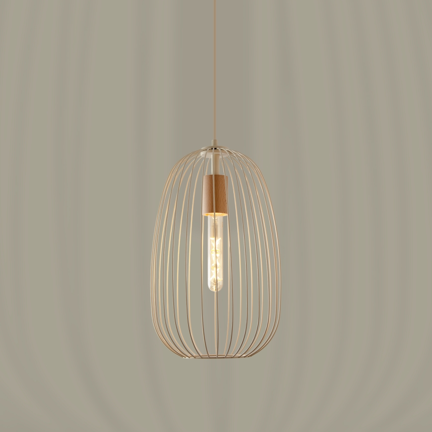 Lustr na lanku OVELLA 1xE27/15W/230V pr. 25 cm krémová/borovice