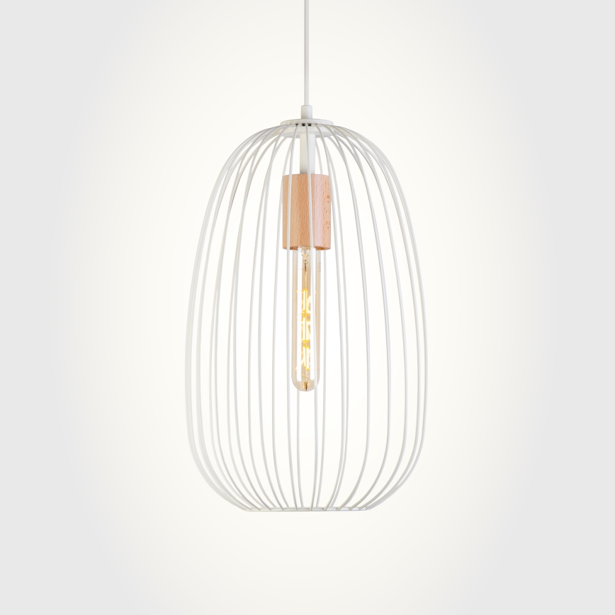 Lustr na lanku OVELLA 1xE27/15W/230V pr. 25 cm krémová/borovice